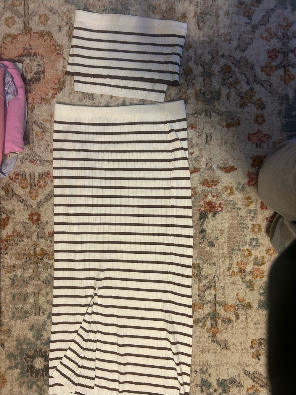 Freshman Ivory and Brown Striped Ribbed Maxi Skirt with Bandeau
